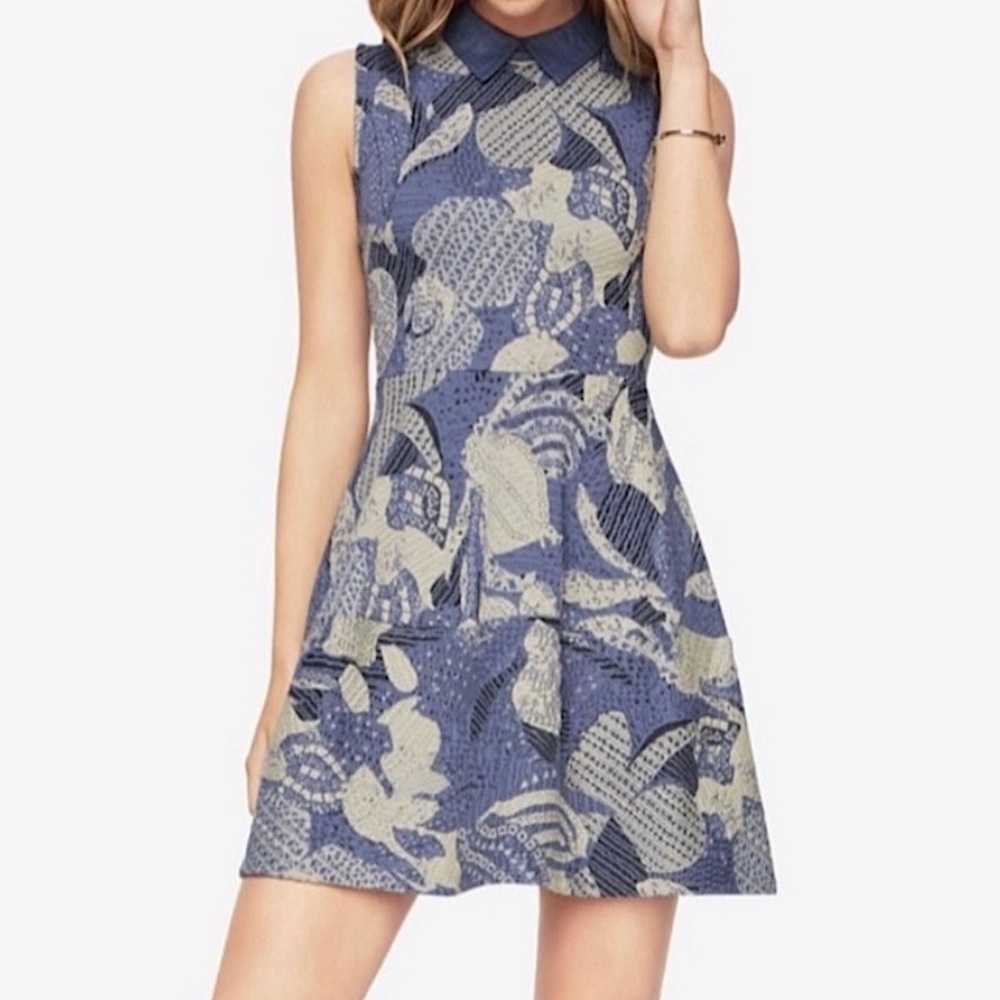 Collared Blue Patterned Dress | BCBG MAXAZRIA
